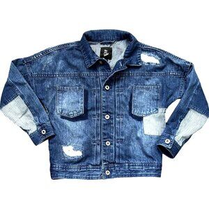 Art Class Drop Shoulder Distressed Patchwork Denim Jean Jacket Girls Size S (6/7